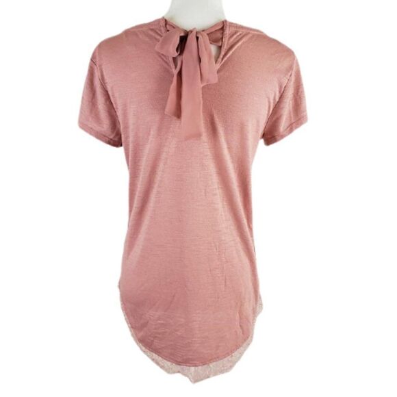 LC Lauren Conrad Blush Lace-Trim Scoop Neck Tee with Back Bow Size Small - Picture 5 of 11